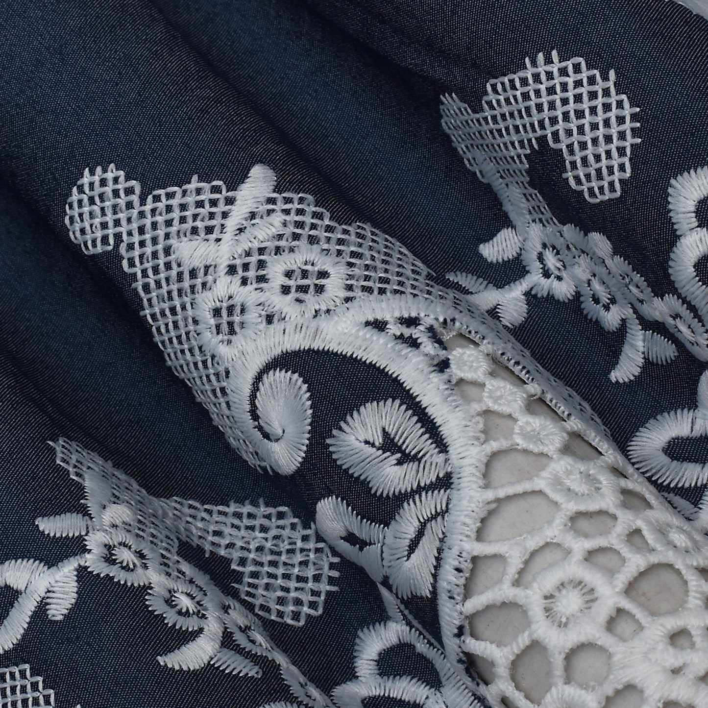 Navy Blue Color Denim Embroidery Fabric