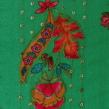 Green Color Dupion Embroidery Fabric