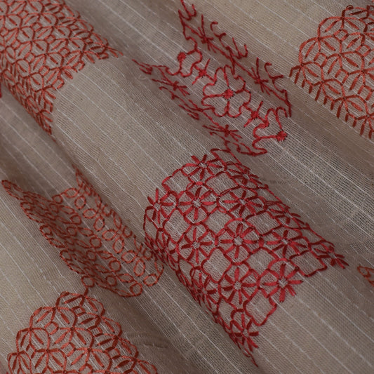 Off White Color Kora Cotton Embroidery Fabric