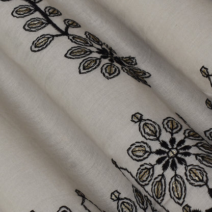 Off White Color Cotton Plazo Embroidery Fabric