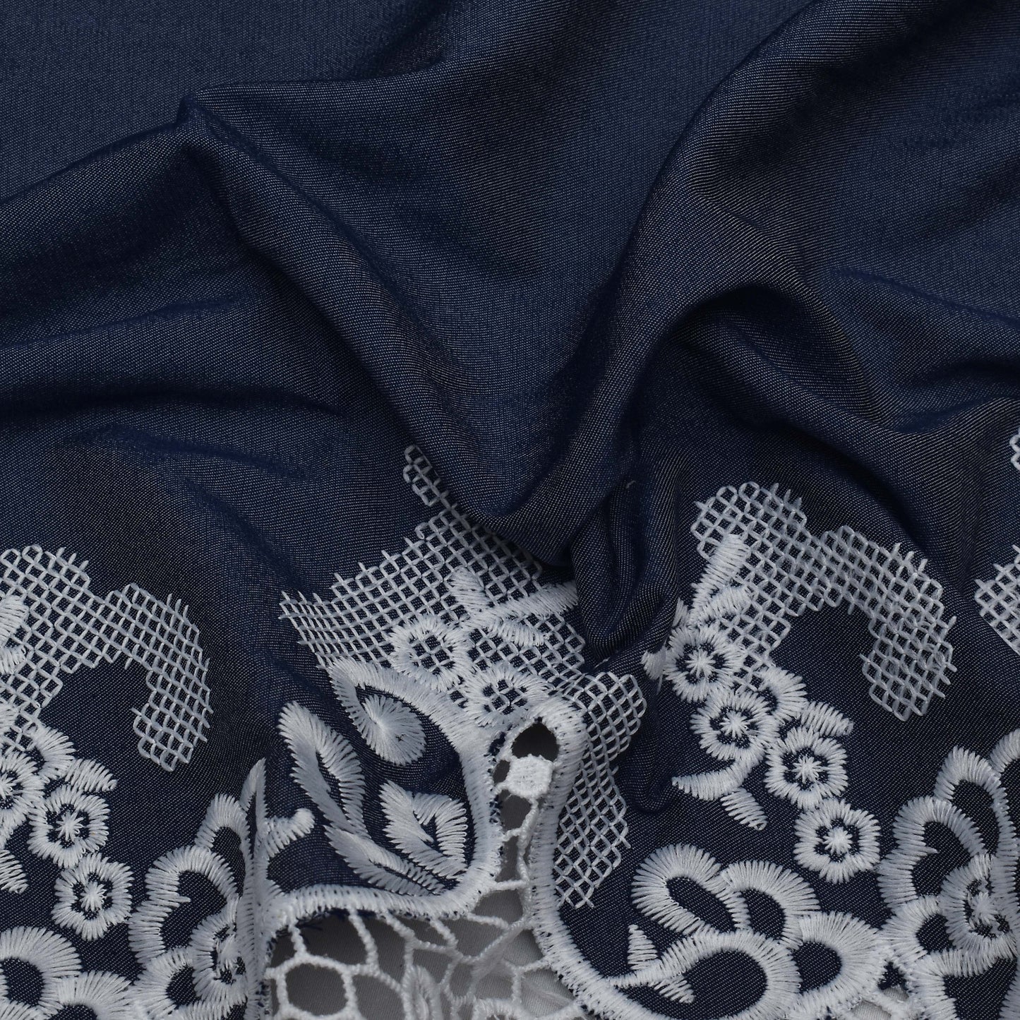 Navy Blue Color Denim Embroidery Fabric