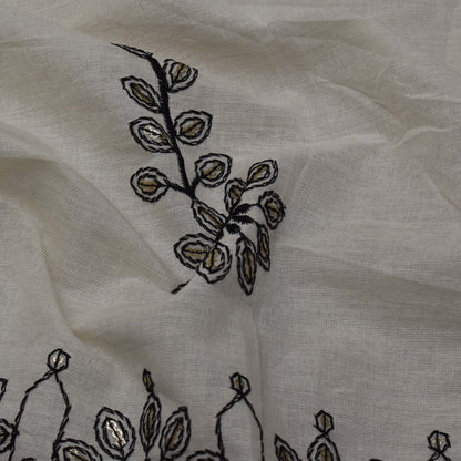 Off White Color Cotton Plazo Embroidery Fabric