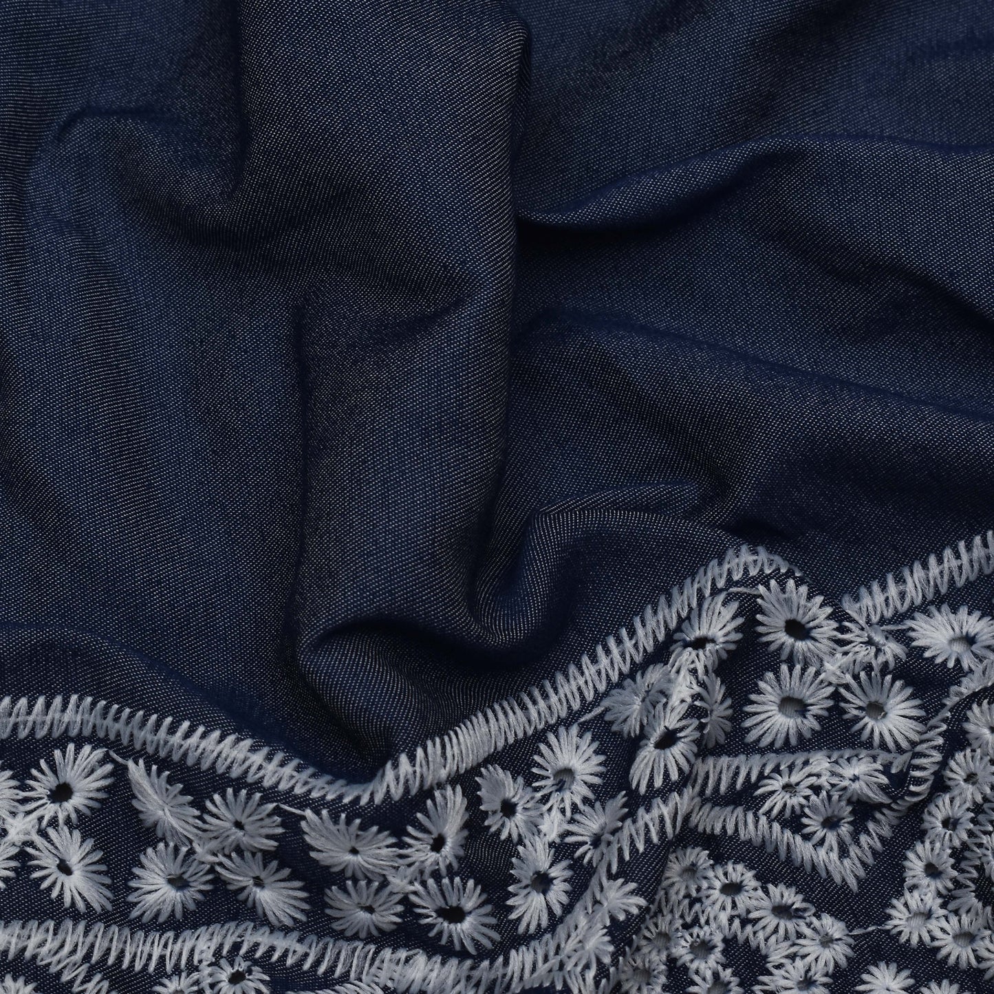 Navy Blue Color Denim Embroidery Fabric