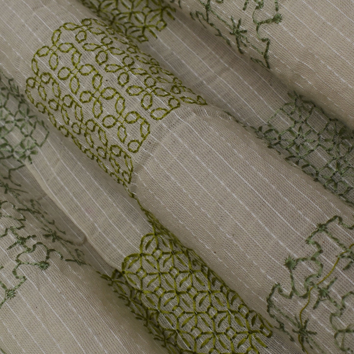 Off White Color Kora Cotton Embroidery Fabric