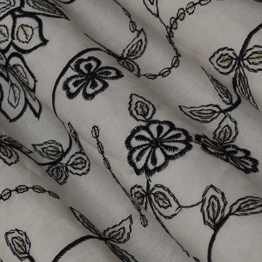 Off White Color Cotton Embroidery Fabric