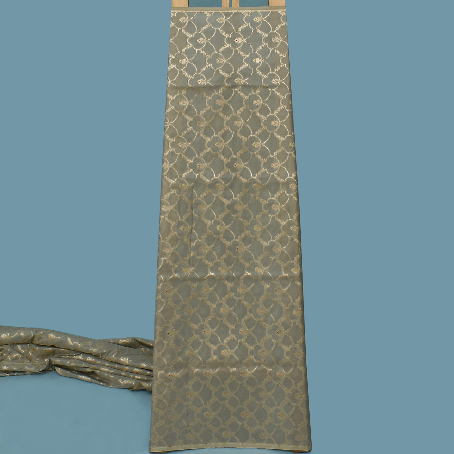 Grey Color Katan Meena Brocade Fabric