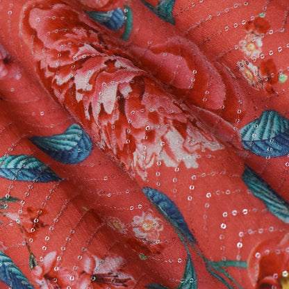 Pink Color Chinon Chiffon Print Embroidery Fabric