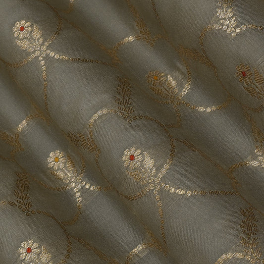 Grey Color Katan Meena Brocade Fabric