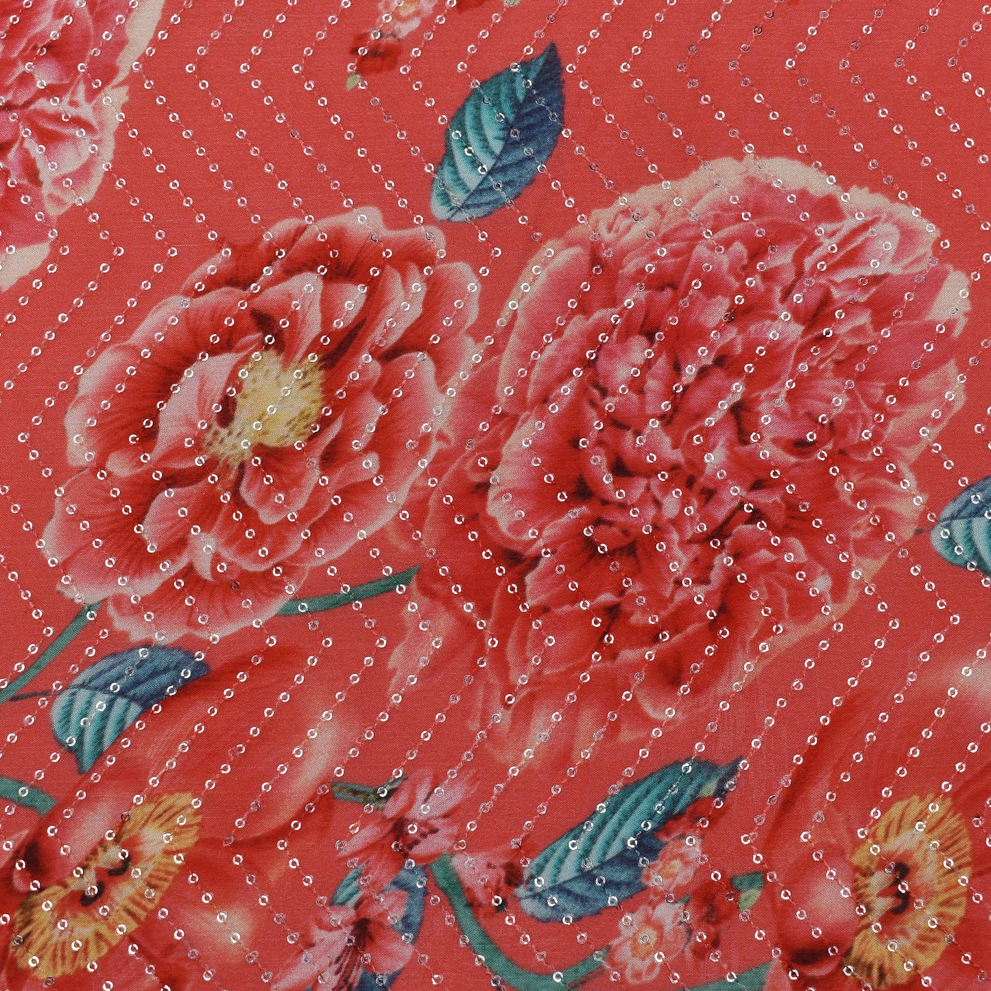 Pink Color Chinon Chiffon Print Embroidery Fabric