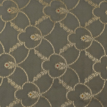 Grey Color Katan Meena Brocade Fabric