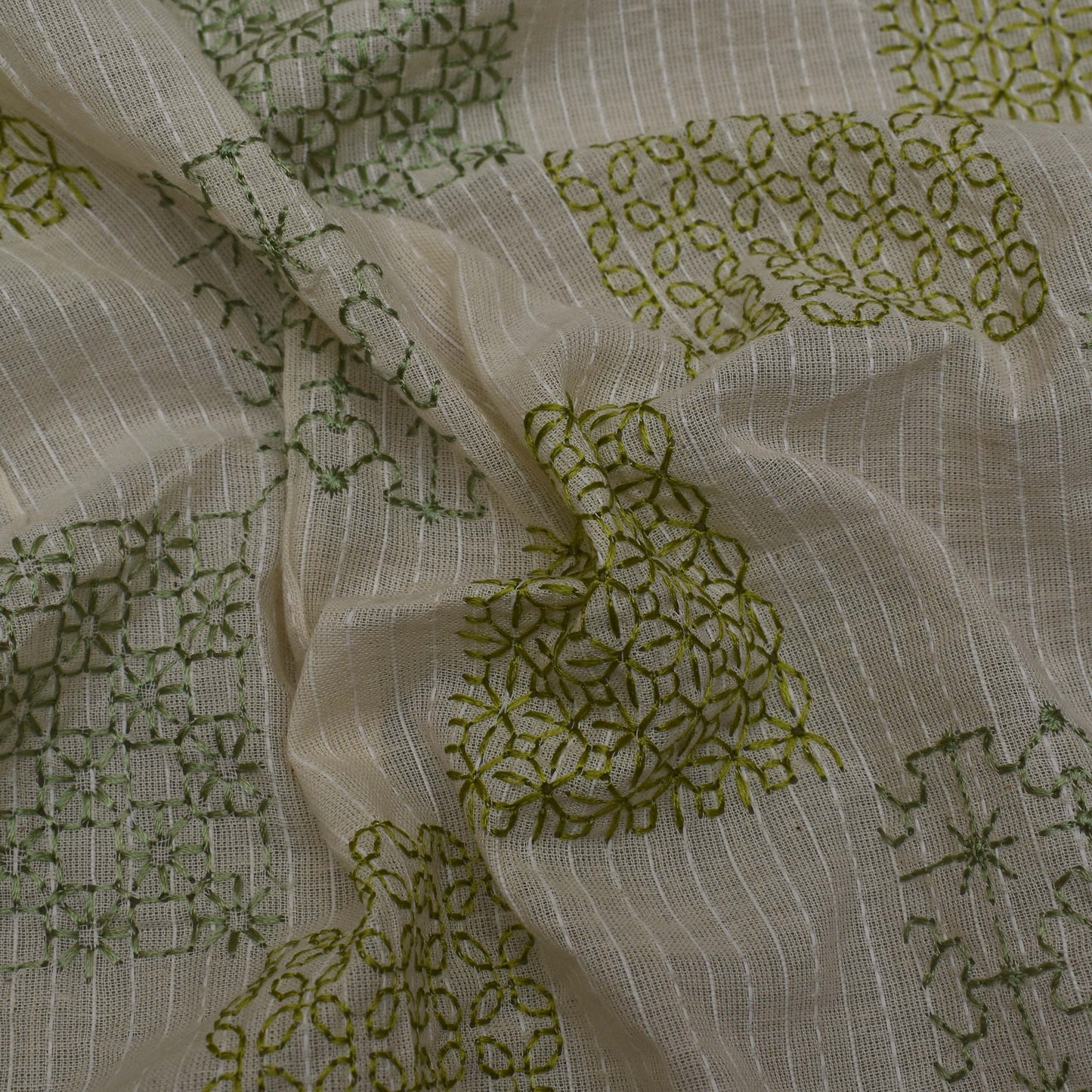 Off White Color Kora Cotton Embroidery Fabric