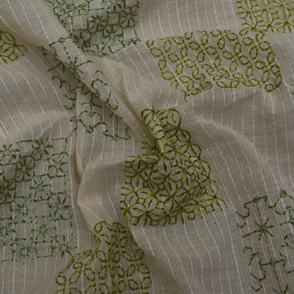 Off White Color Kora Cotton Embroidery Fabric