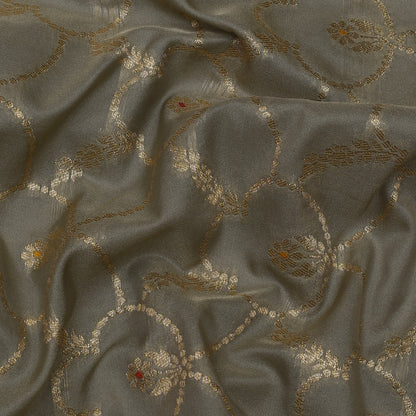 Grey Color Katan Meena Brocade Fabric