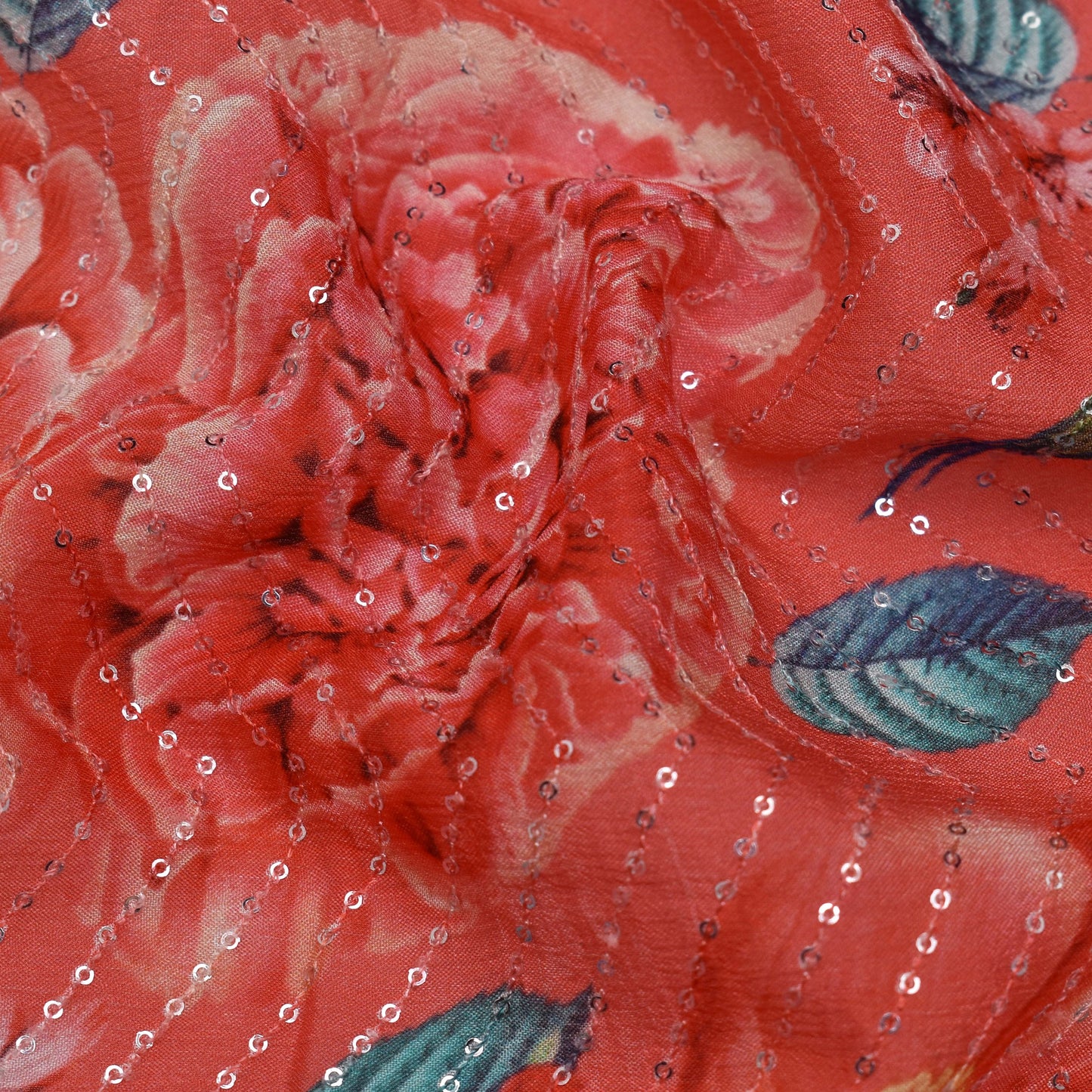 Pink Color Chinon Chiffon Print Embroidery Fabric