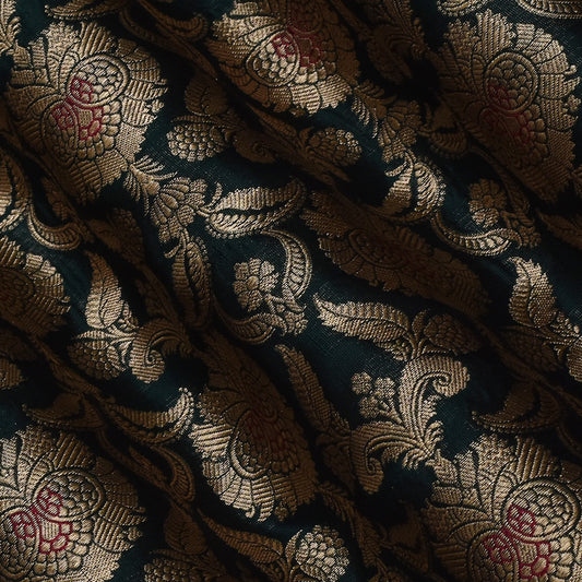 Bottle Green Color  Brocade Fabric