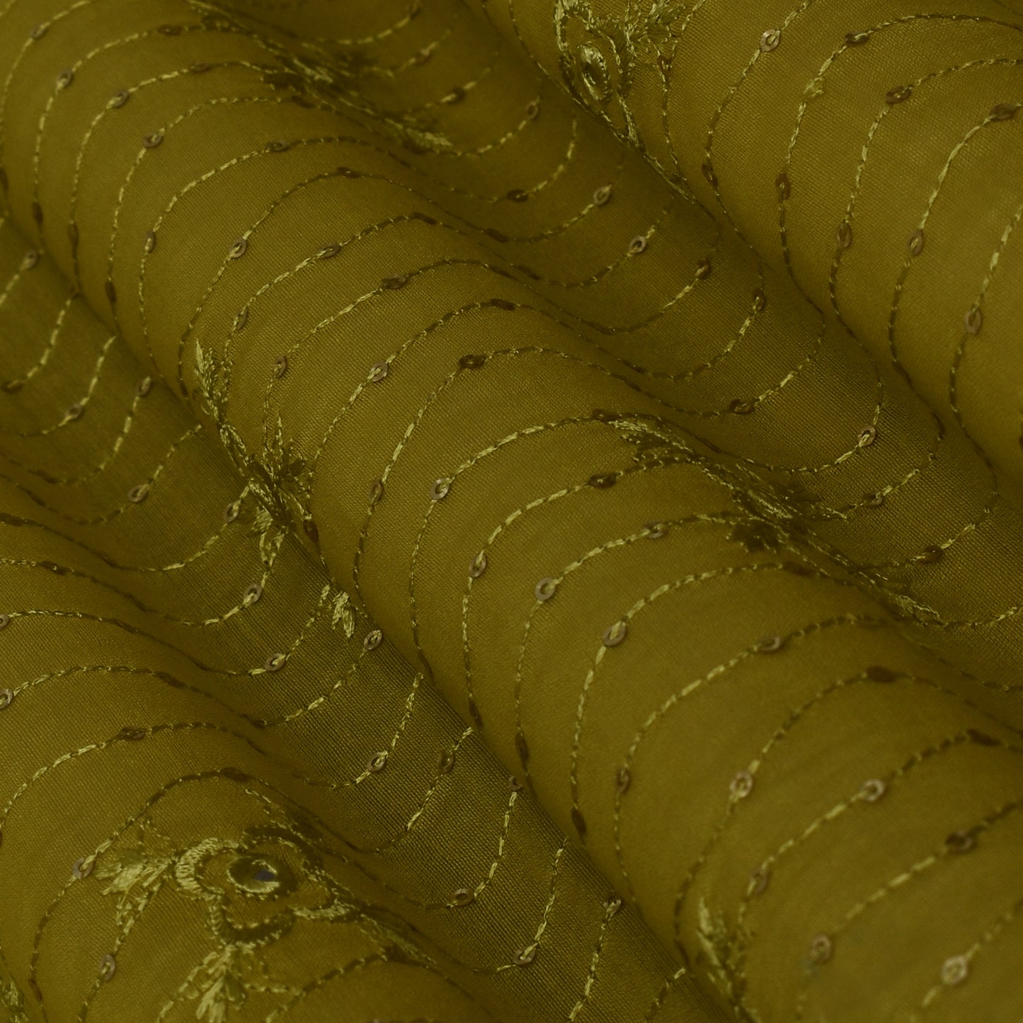 Yellow Color Chanderi Embroidery Fabric