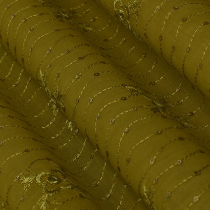 Yellow Color Chanderi Embroidery Fabric
