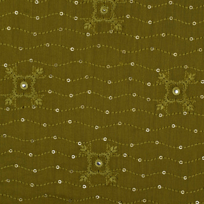 Yellow Color Chanderi Embroidery Fabric