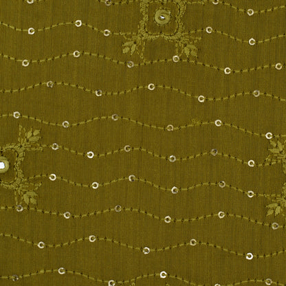 Yellow Color Chanderi Embroidery Fabric