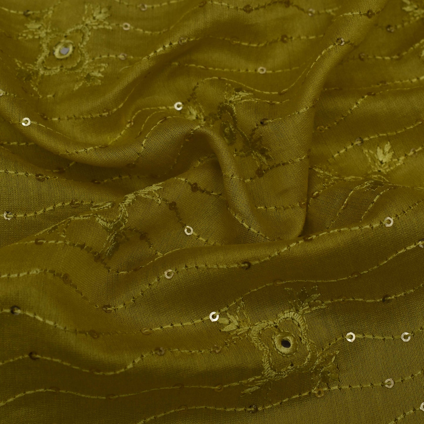 Yellow Color Chanderi Embroidery Fabric