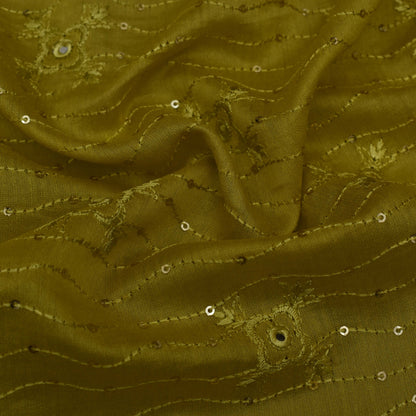 Yellow Color Chanderi Embroidery Fabric