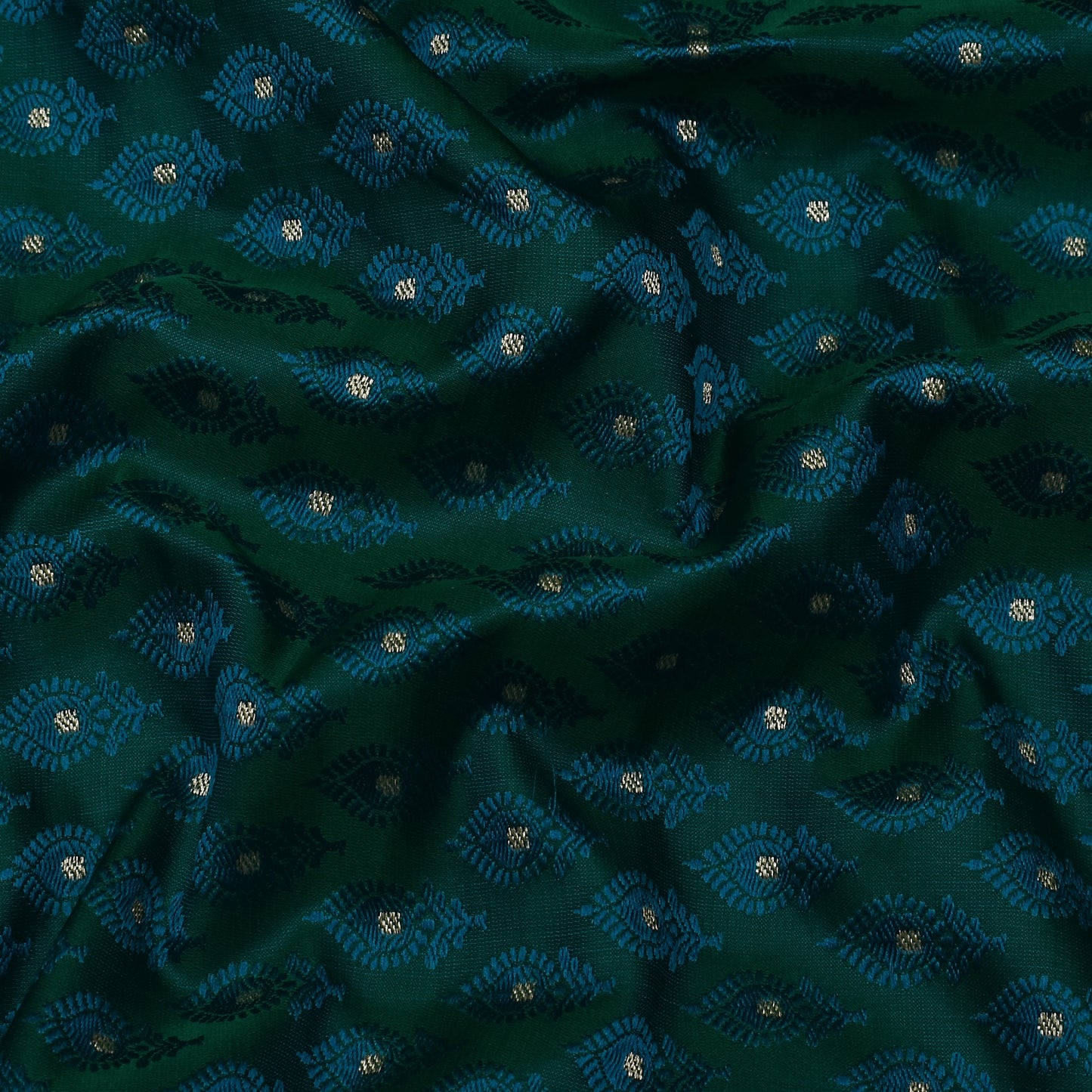 Bottle Green Color Katan Meena Brocade Fabric