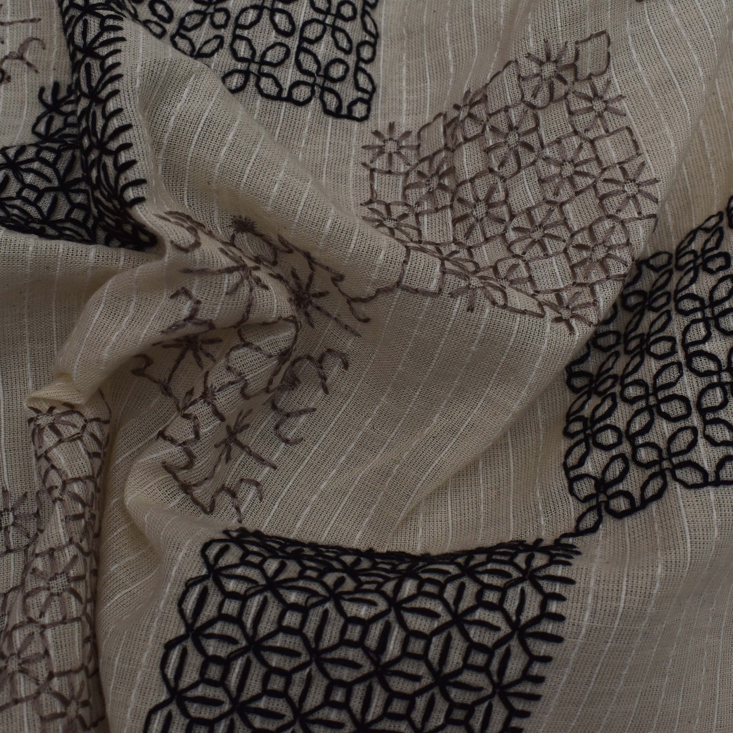 Off White Color Kora Cotton Embroidery Fabric