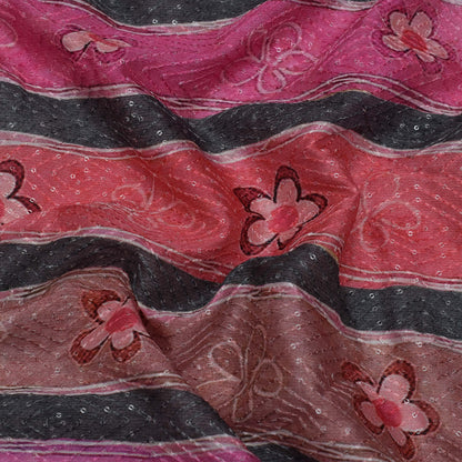 Multi Color Chinon Chiffon Print Embroidery Fabric