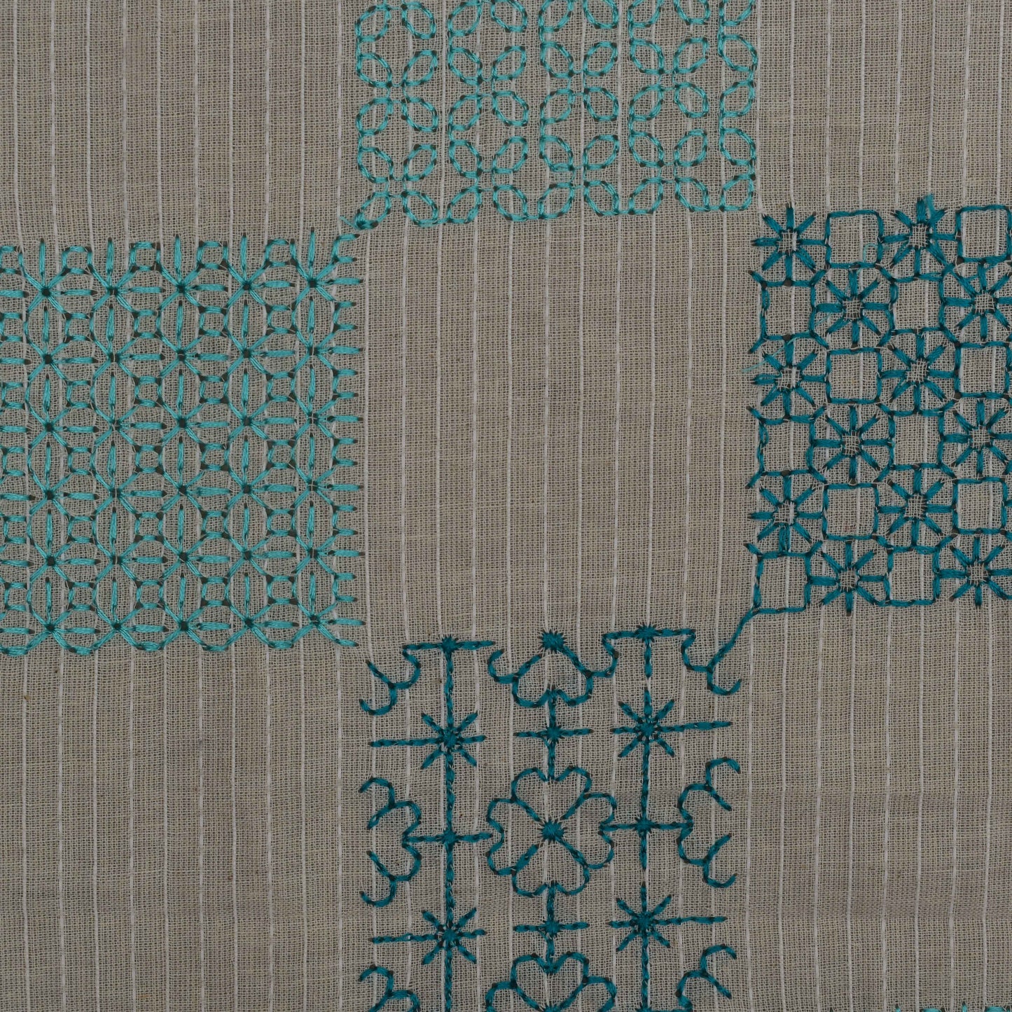 Off White Color Kora Cotton  Embroidery Fabric