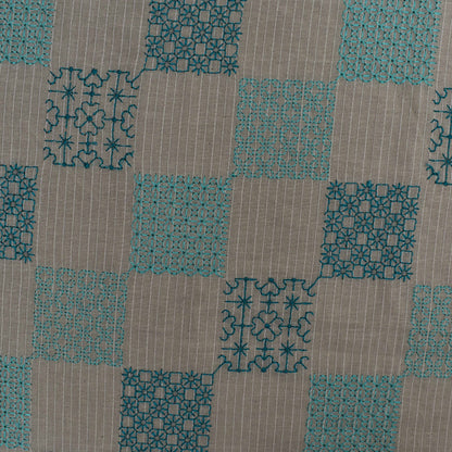 Off White Color Kora Cotton  Embroidery Fabric