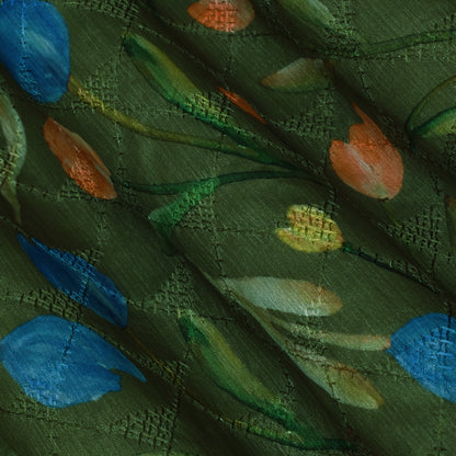 Colored Silk Chinon Print Embroidery Fabric