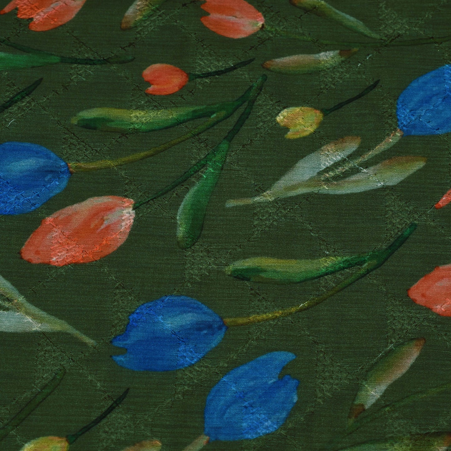 Colored Silk Chinon Print Embroidery Fabric