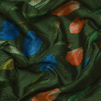 Colored Silk Chinon Print Embroidery Fabric