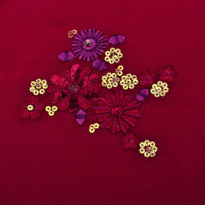 Cranberry Red Color Chinon Chiffon Embroidery Fabric