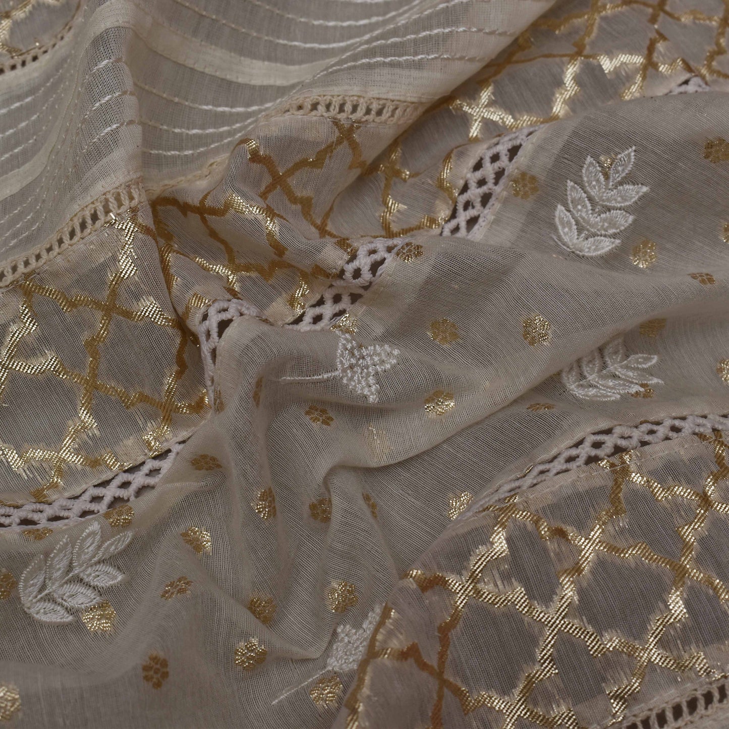 Cream Color Chanderi Embroidery Fabric