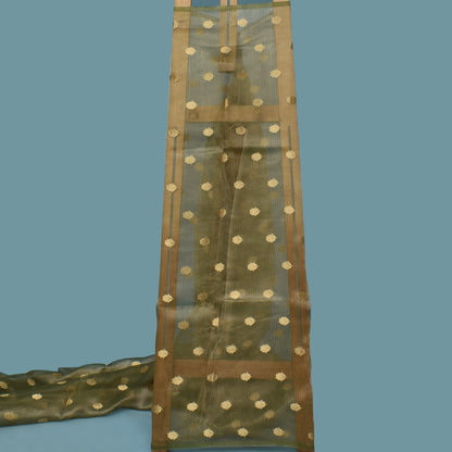 Moss Green Color Organza Tissue Booti Fabric