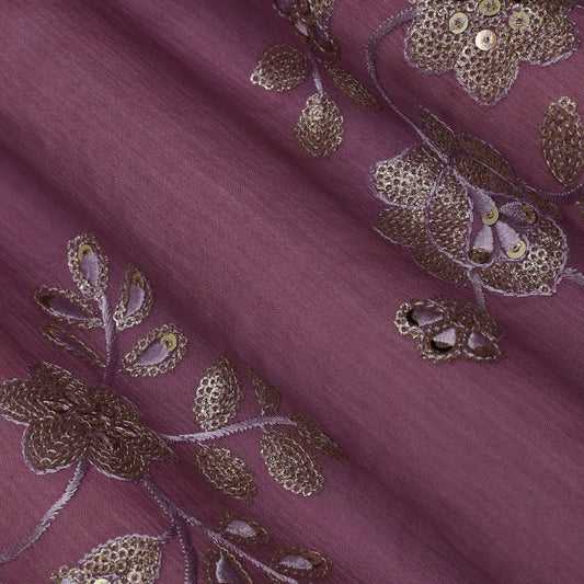 Mauve Color Chinon Embroidery Fabric