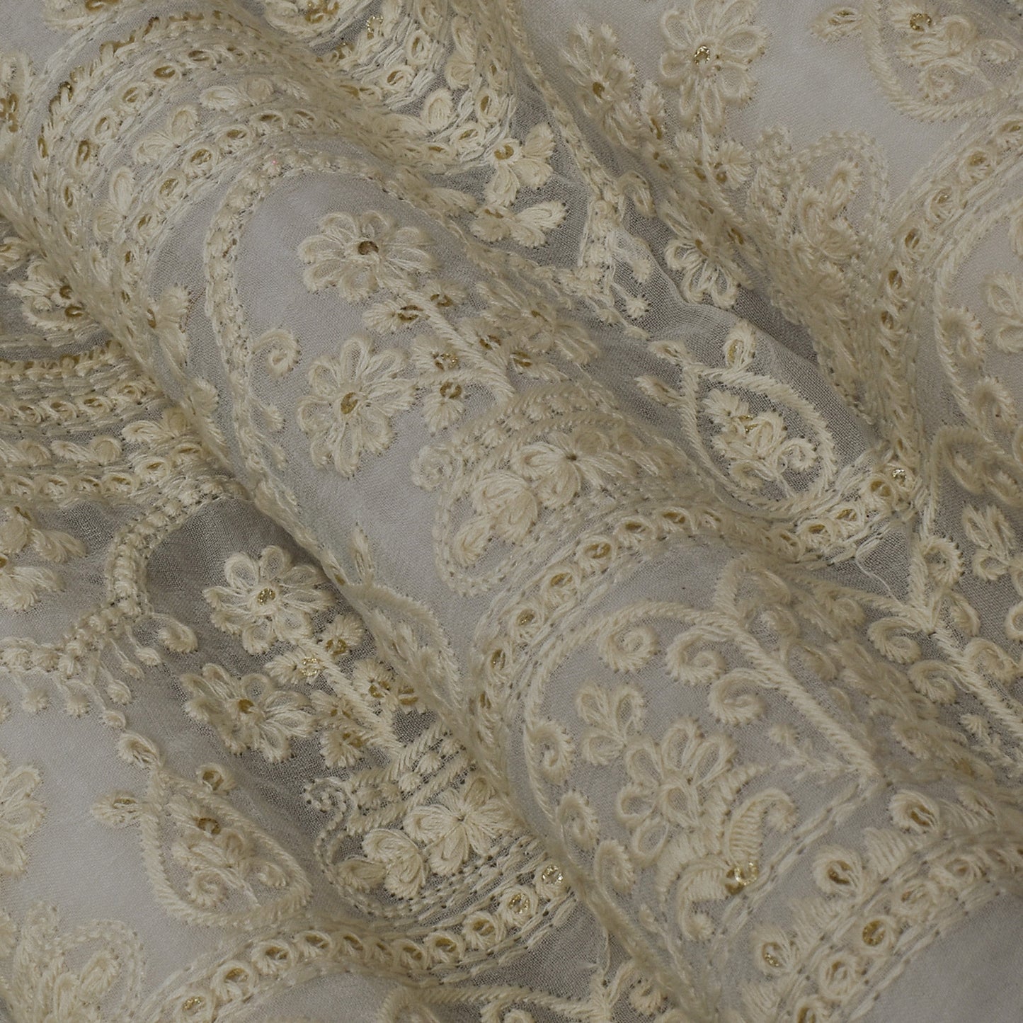 White Color Georgette Embroidery Fabric