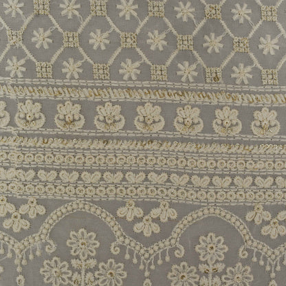 White Color Georgette Embroidery Fabric