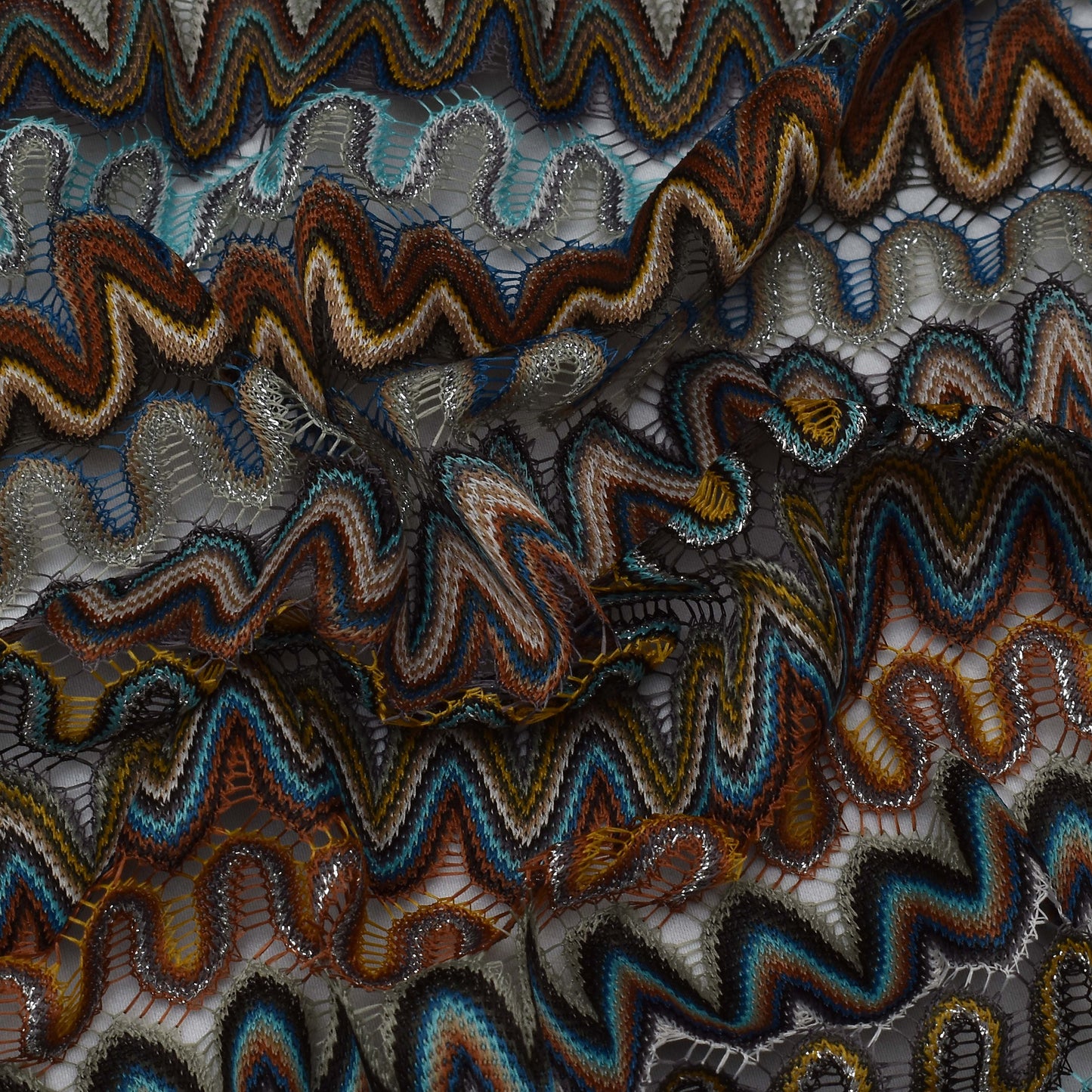 Multi Colored Simmer Zigzag Knitted Print Fabric