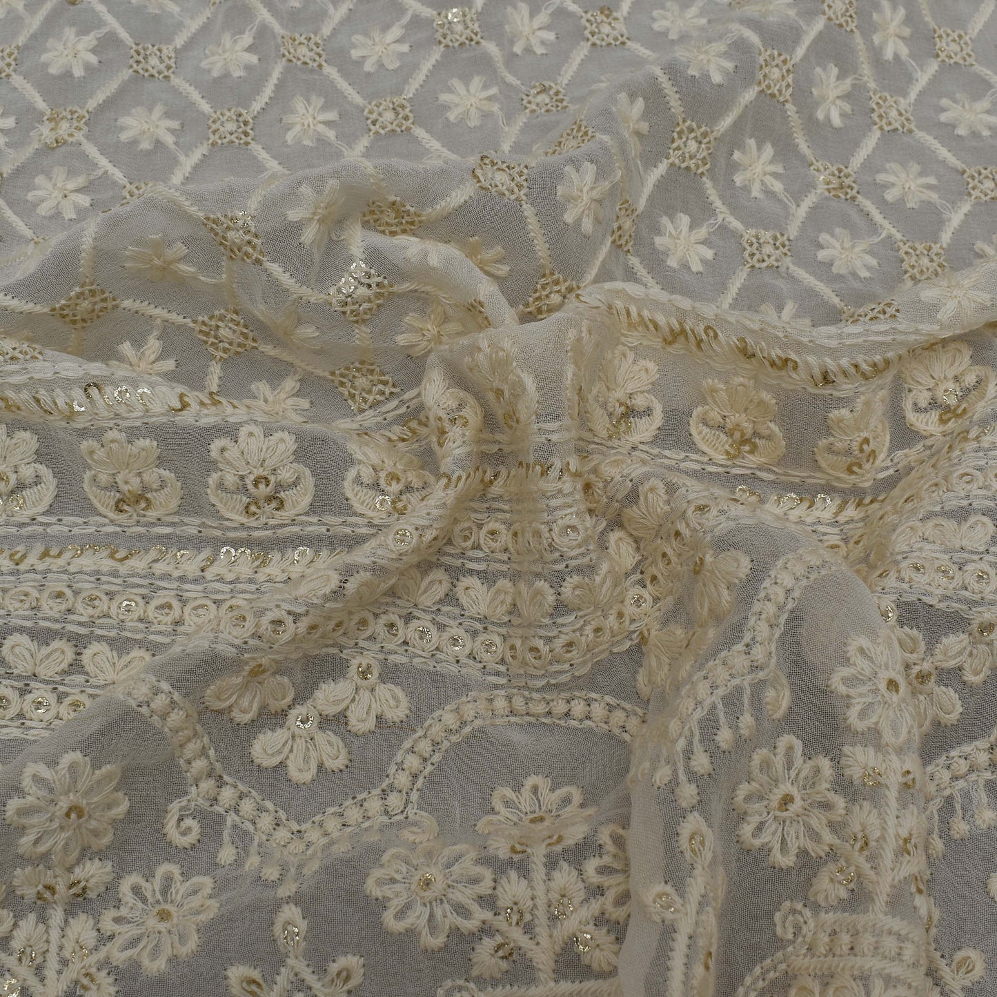 White Color Georgette Embroidery Fabric