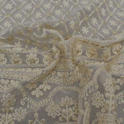 White Color Georgette Embroidery Fabric