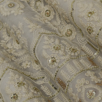 White Color Georgette Embroidery Fabric