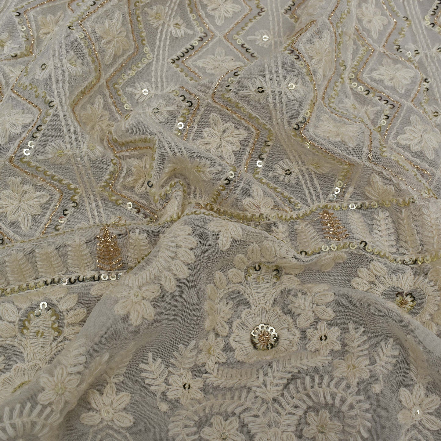 White Color Georgette Embroidery Fabric