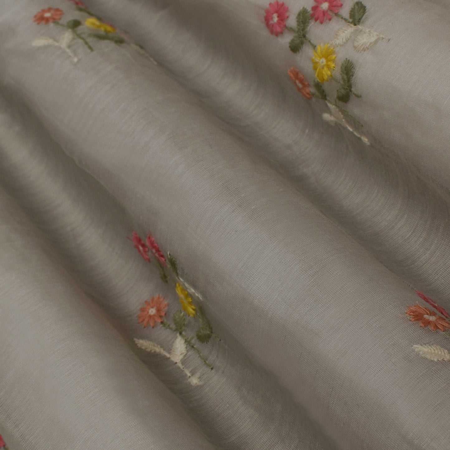 Cream Color Chanderi Embroidery Fabric