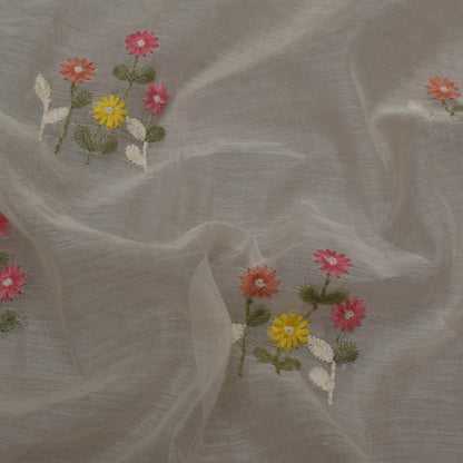 Cream Color Chanderi Embroidery Fabric