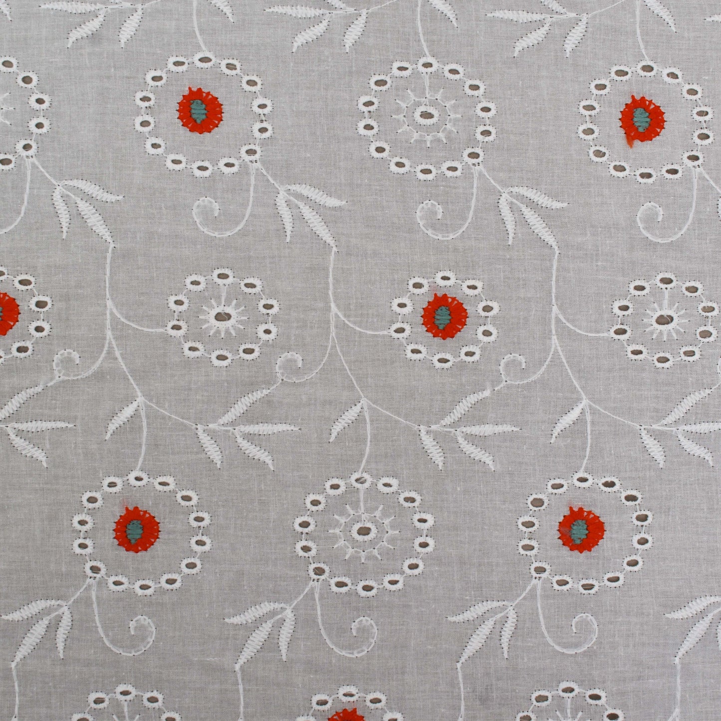 White Color Cotton Chikan Embroidery Fabric