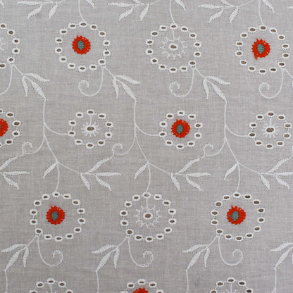 White Color Cotton Chikan Embroidery Fabric