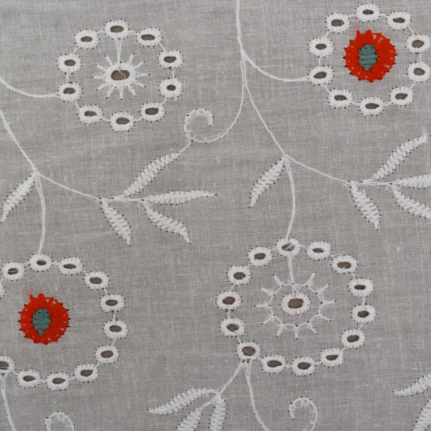 White Color Cotton Chikan Embroidery Fabric