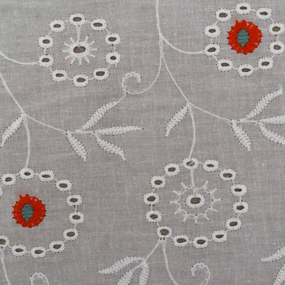 White Color Cotton Chikan Embroidery Fabric